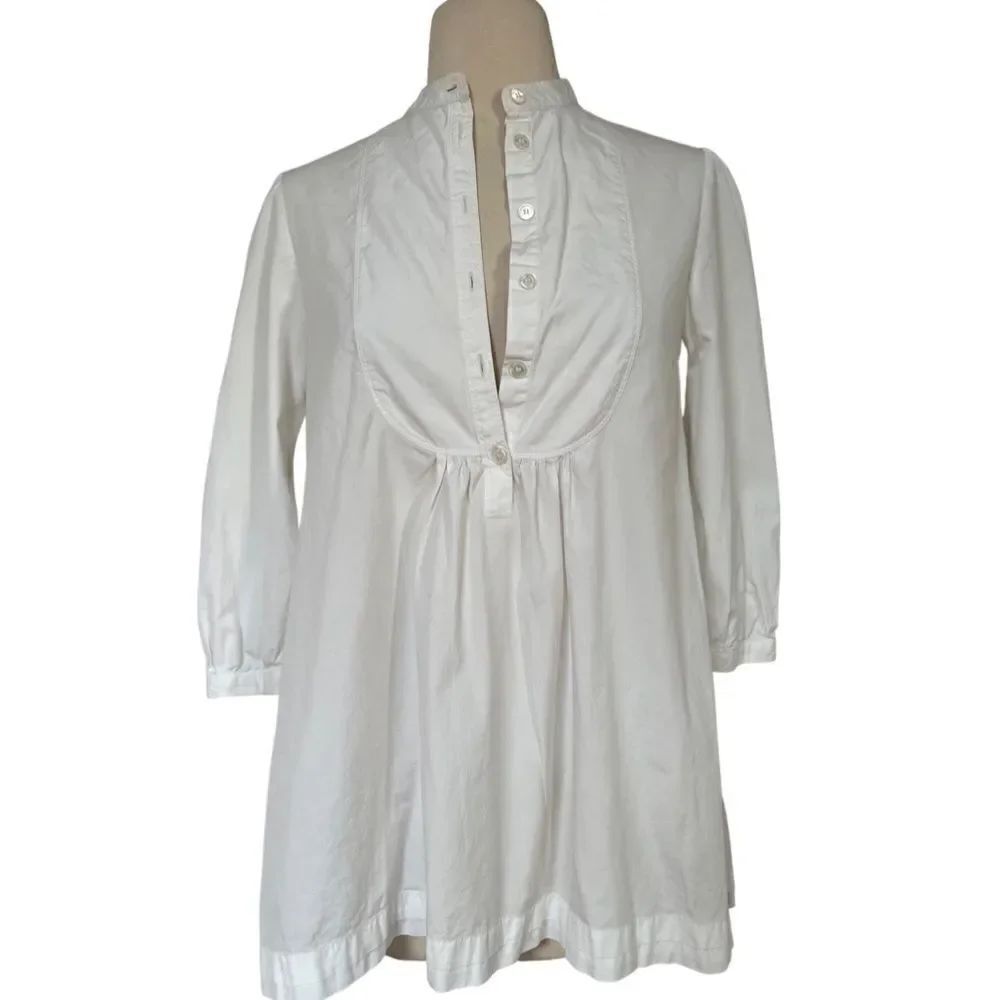 Burberry Brit Smocked 1/2 Button Down Pleated Peasant Blouse